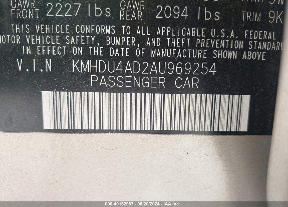 2010 HYUNDAI ELANTRA GLS VIN: KMHDU4AD2AU969254