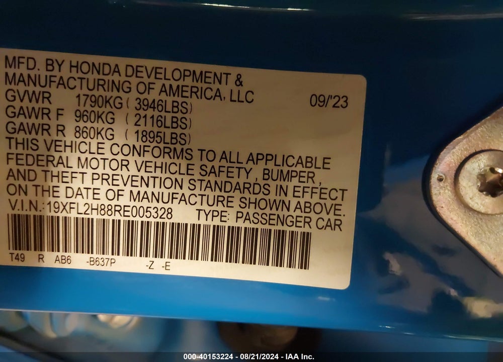 2024 HONDA CIVIC SPORT VIN: 19XFL2H88RE005328