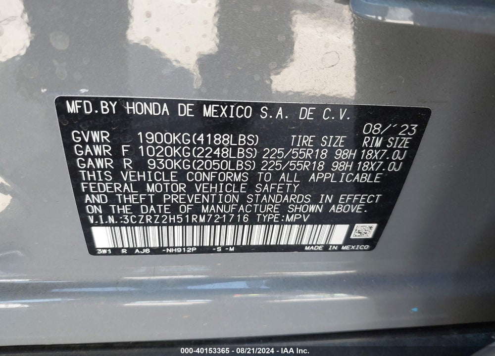 2024 HONDA HR-V AWD SPORT/AWD SPORT W/O BSI VIN: 3CZRZ2H51RM721716