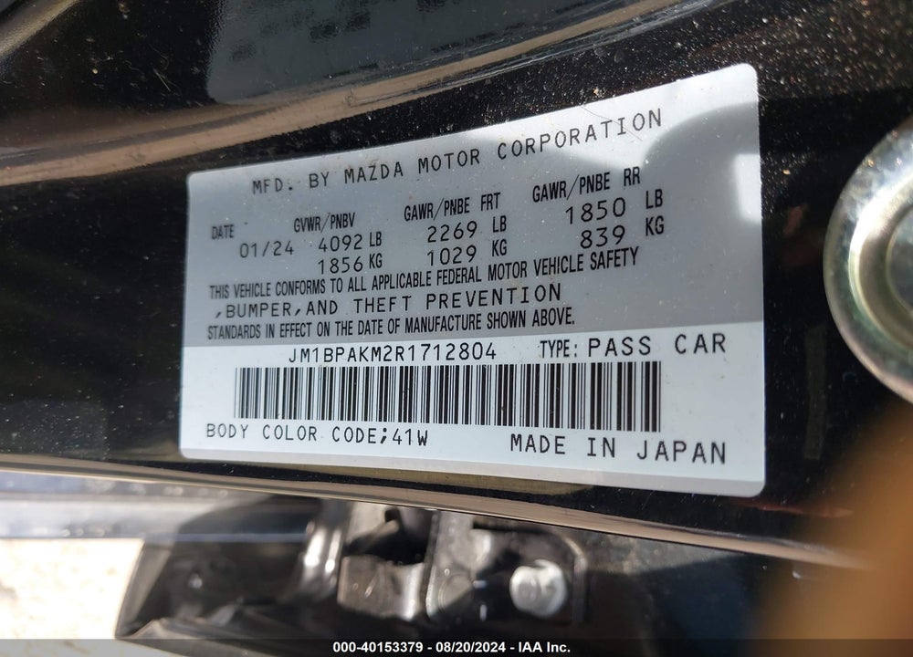 2024 MAZDA 3 2.5 S SELECT SPORT VIN: JM1BPAKM2R1712804