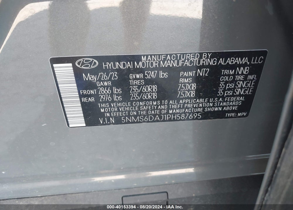 2023 HYUNDAI SANTA FE XRT VIN: 5NMS6DAJ1PH587695