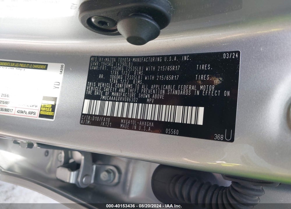 2024 TOYOTA COROLLA CROSS LE VIN: 7MUCAAAGXRV086302