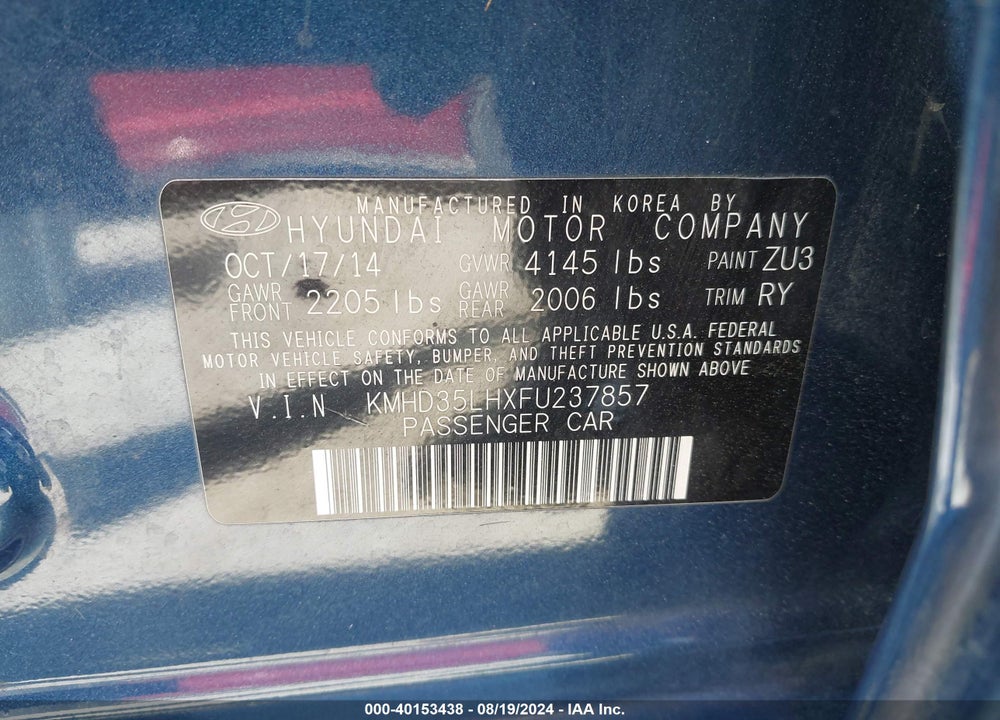 2015 HYUNDAI ELANTRA GT VIN: KMHD35LHXFU237857