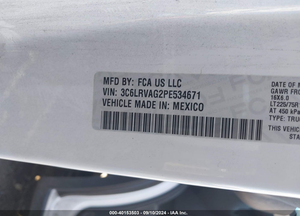 2023 RAM PROMASTER 1500 VIN: 3C6LRVAG2PE534671