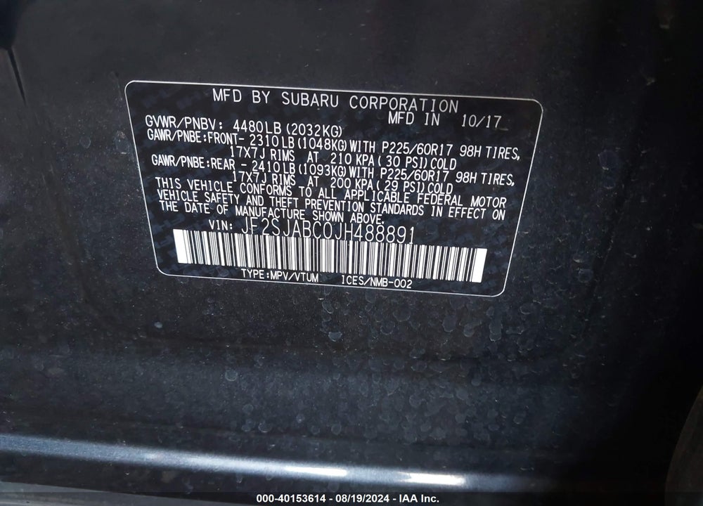2018 SUBARU FORESTER 2.5I VIN: JF2SJABC0JH488891