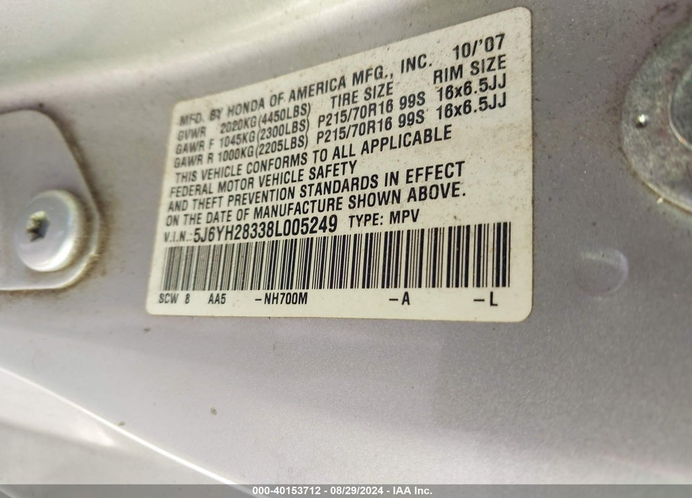 2008 HONDA ELEMENT LX VIN: 5J6YH28338L005249