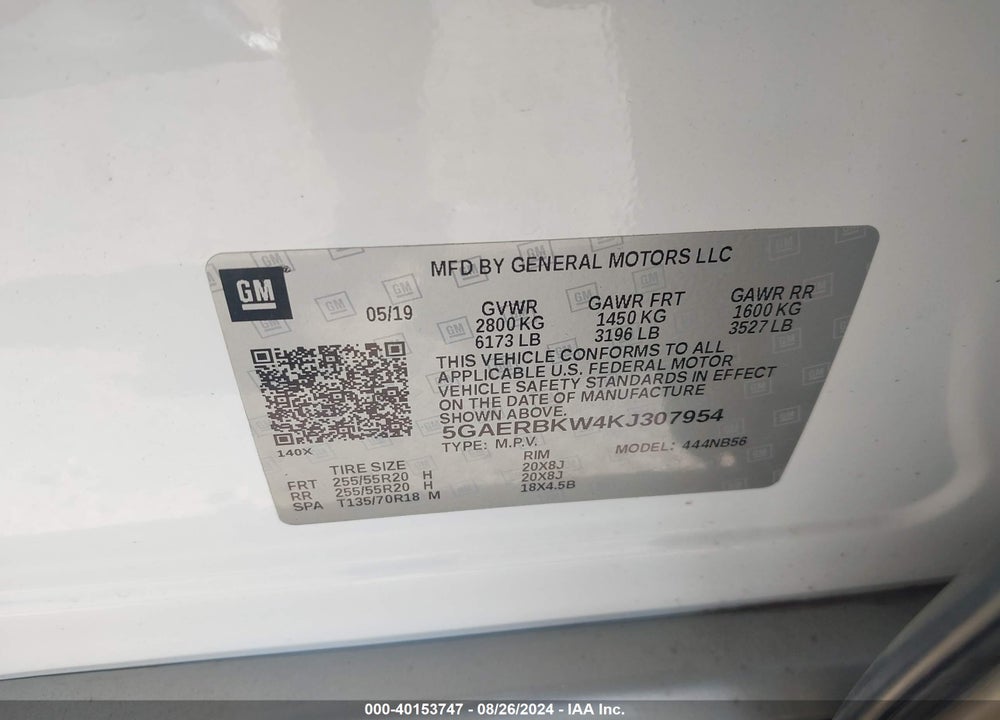 2019 BUICK ENCLAVE FWD ESSENCE VIN: 5GAERBKW4KJ307954