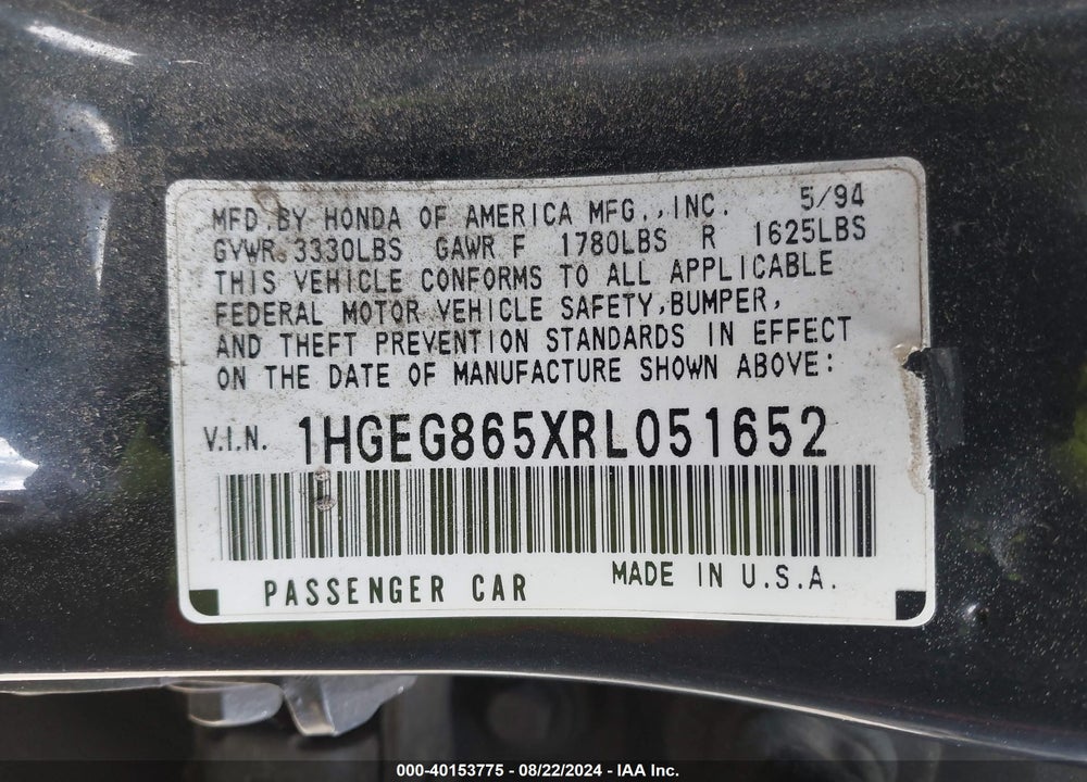 1994 HONDA CIVIC LX VIN: 1HGEG865XRL051652