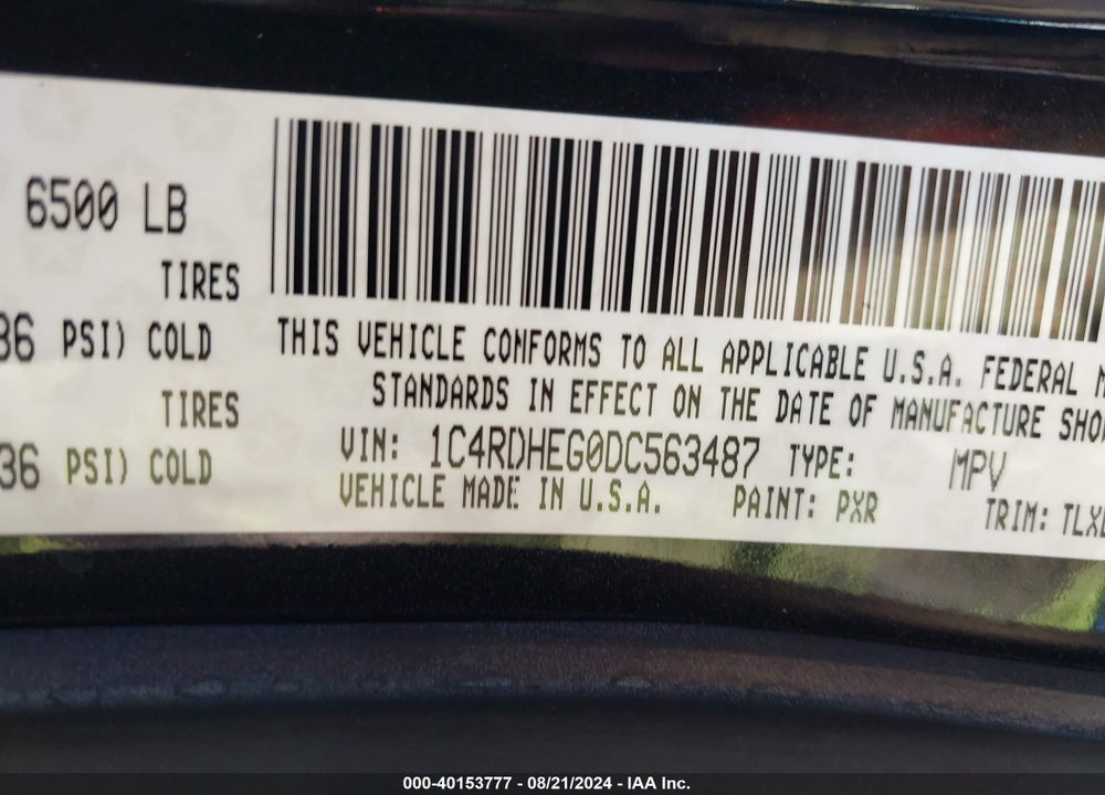 2013 DODGE DURANGO CITADEL VIN: 1C4RDHEG0DC563487