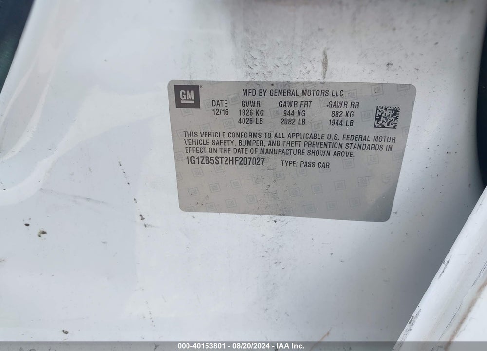 2017 CHEVROLET MALIBU LS VIN: 1G1ZB5ST2HF207027