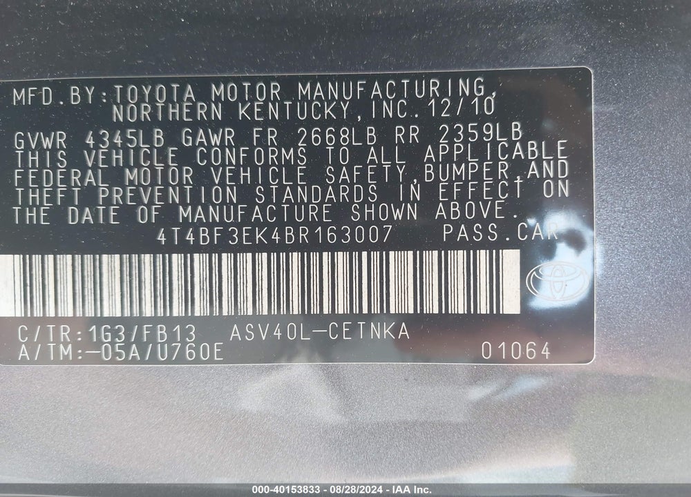2011 TOYOTA CAMRY LE VIN: 4T4BF3EK4BR163007