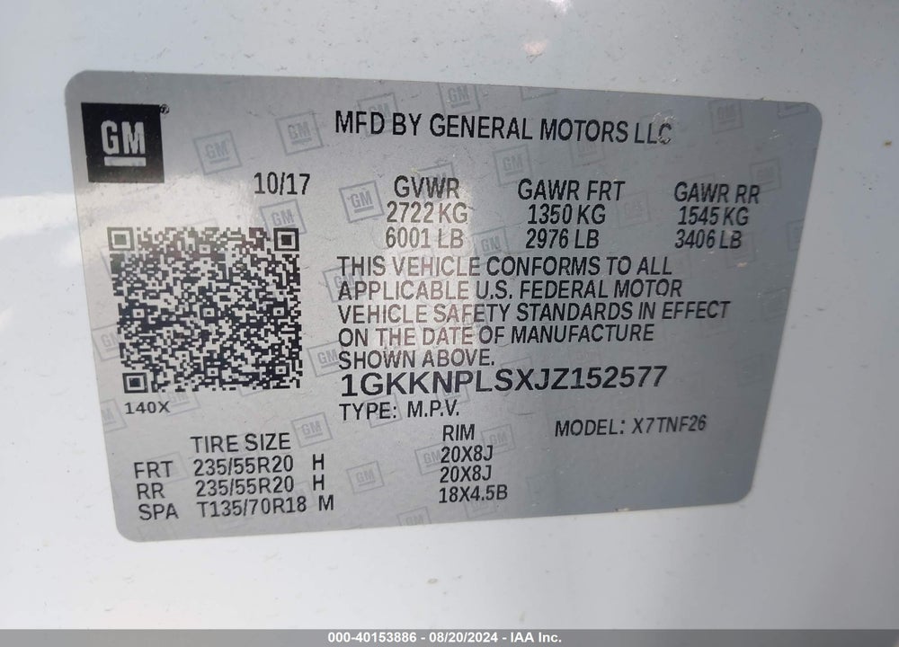 2018 GMC ACADIA DENALI VIN: 1GKKNPLSXJZ152577