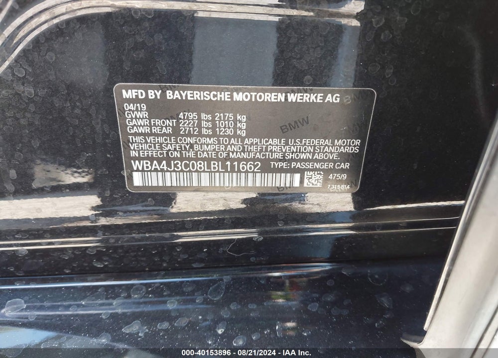 2020 BMW 430I GRAN COUPE XDRIVE VIN: WBA4J3C08LBL11662