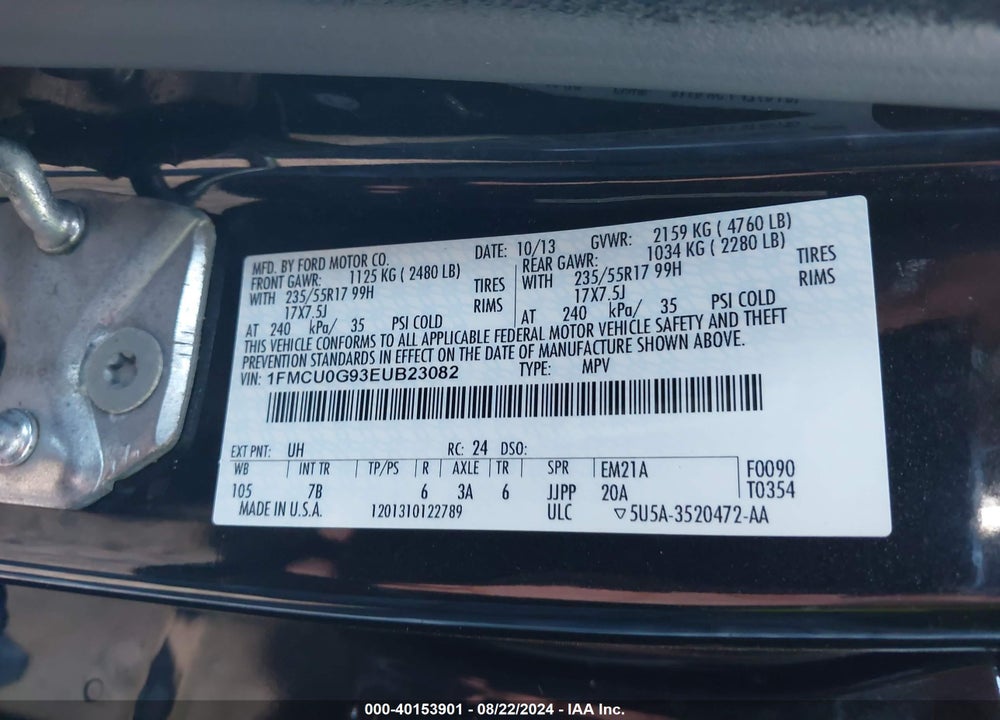2014 FORD ESCAPE SE VIN: 1FMCU0G93EUB23082