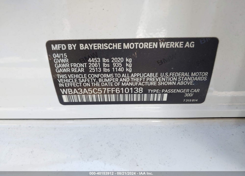 2015 BMW 328I VIN: WBA3A5C57FF610138