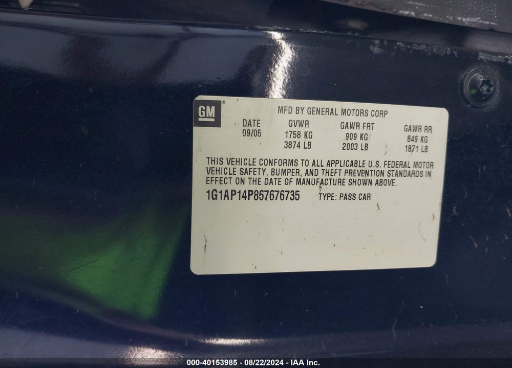 2006 CHEVROLET COBALT SS SUPERCHARGED VIN: 1G1AP14P867676735