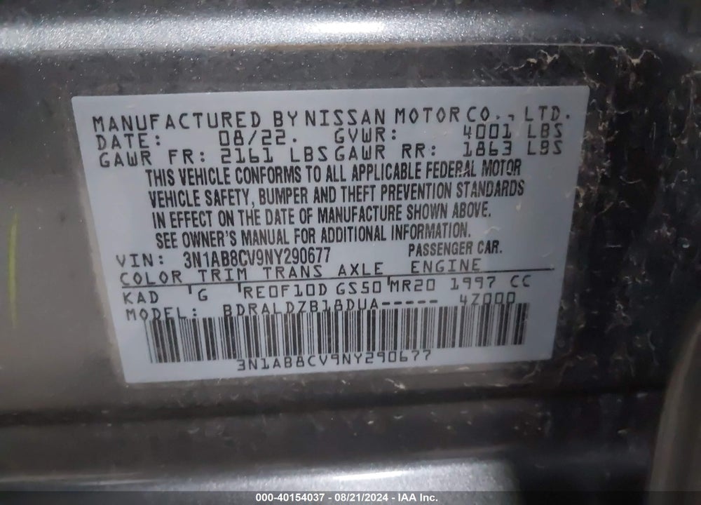 2022 NISSAN SENTRA SV XTRONIC CVT VIN: 3N1AB8CV9NY290677