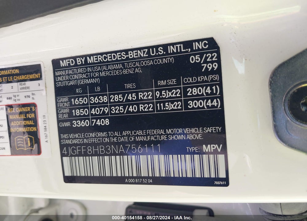 2022 MERCEDES-BENZ MAYBACH GLS 600 4MATIC VIN: 4JGFF8HB3NA756111