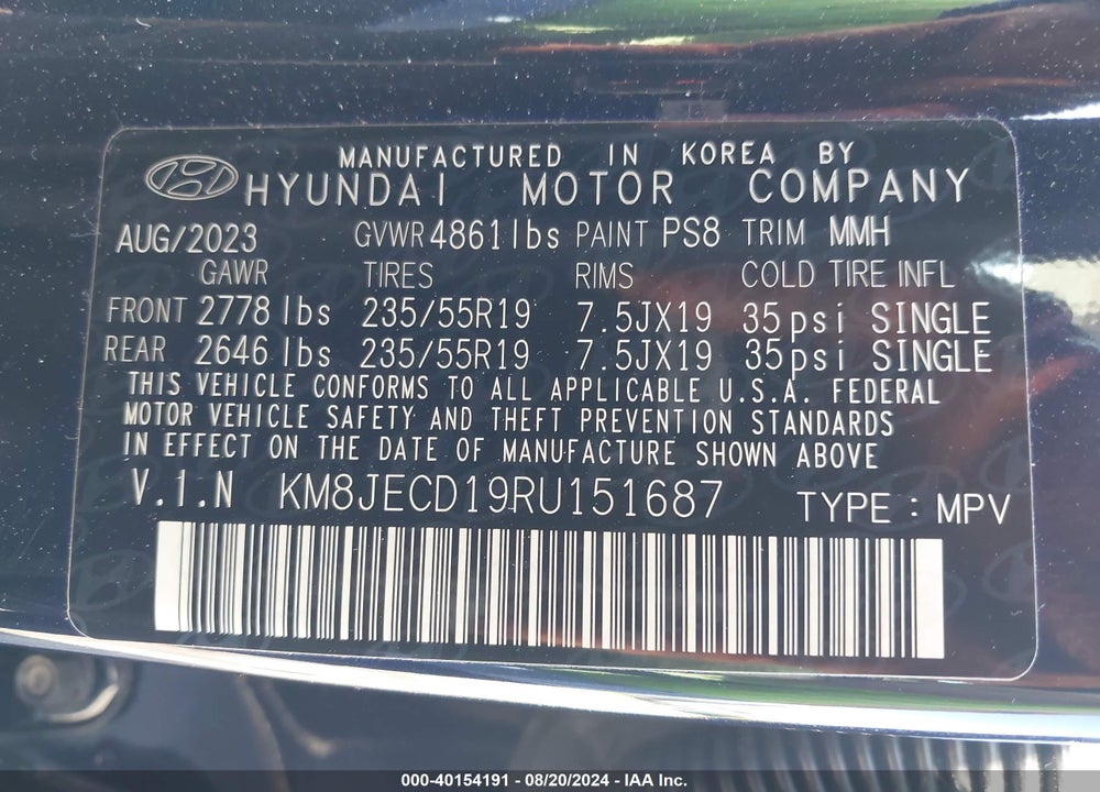 2024 HYUNDAI TUCSON HYBRID LIMITED VIN: KM8JECD19RU151687