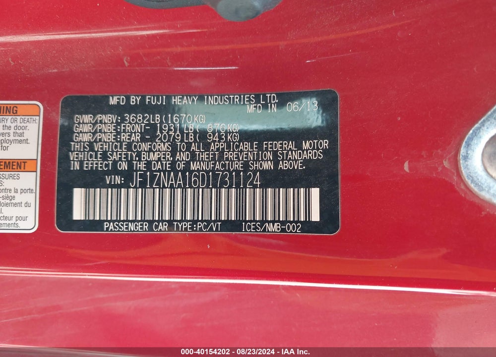 2013 SCION FR-S VIN: JF1ZNAA16D1731124