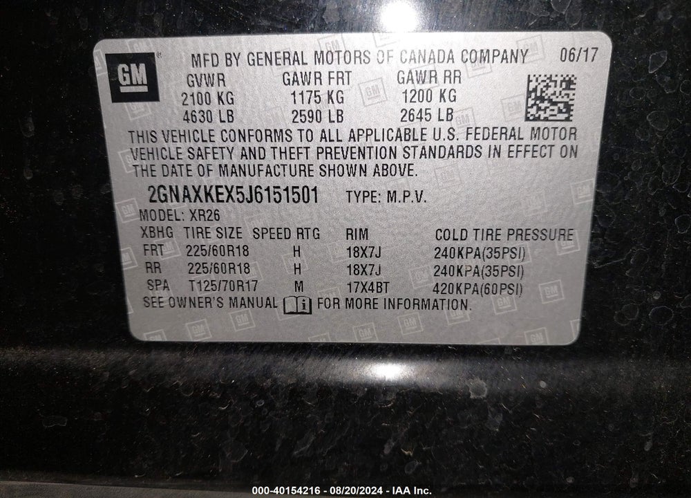 2018 CHEVROLET EQUINOX LT VIN: 2GNAXKEX5J6151501