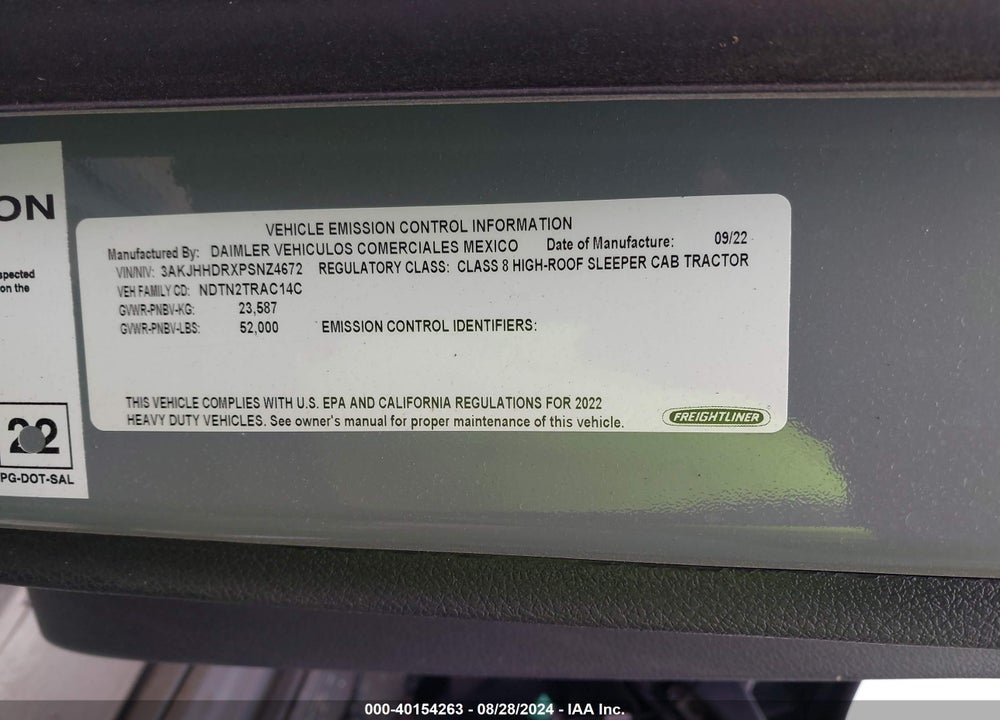 2023 FREIGHTLINER NEW CASCADIA 126 VIN: 3AKJHHDRXPSNZ4672