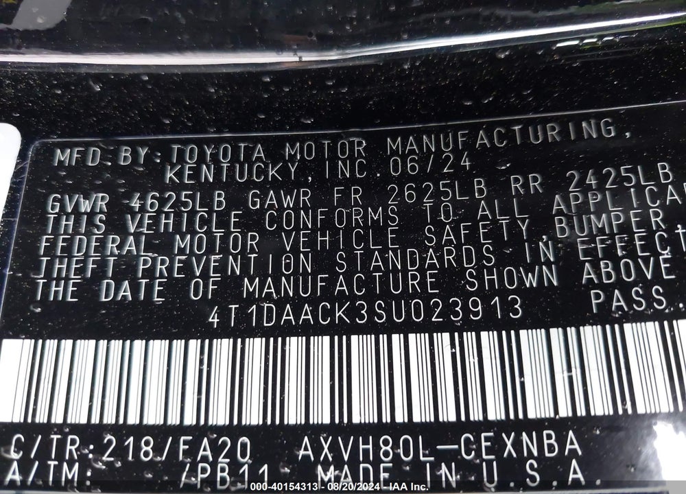 2025 TOYOTA CAMRY LE VIN: 4T1DAACK3SU023913
