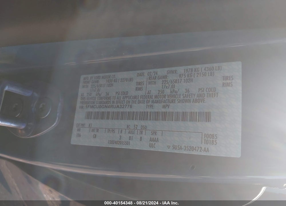 2024 FORD ESCAPE ACTIVE VIN: 1FMCU0GN4RUA32776