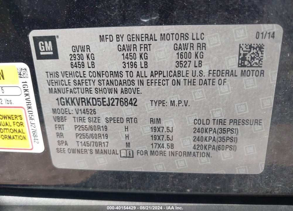 2014 GMC ACADIA SLT-1 VIN: 1GKKVRKD5EJ276842