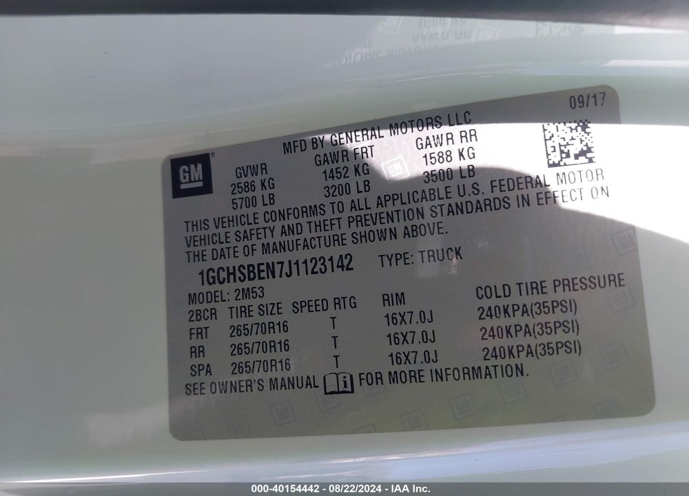 2018 CHEVROLET COLORADO WT VIN: 1GCHSBEN7J1123142