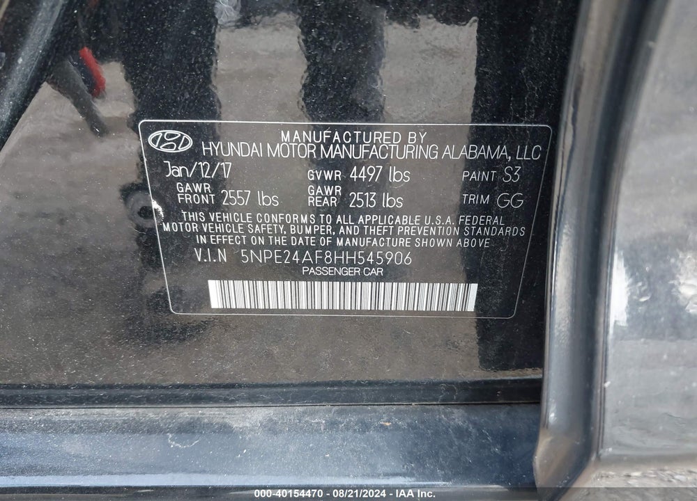 2017 HYUNDAI SONATA SE VIN: 5NPE24AF8HH545906