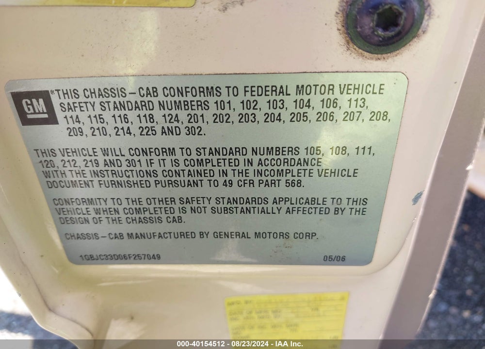 2006 CHEVROLET SILVERADO VIN: 1GBJC33D06F257049