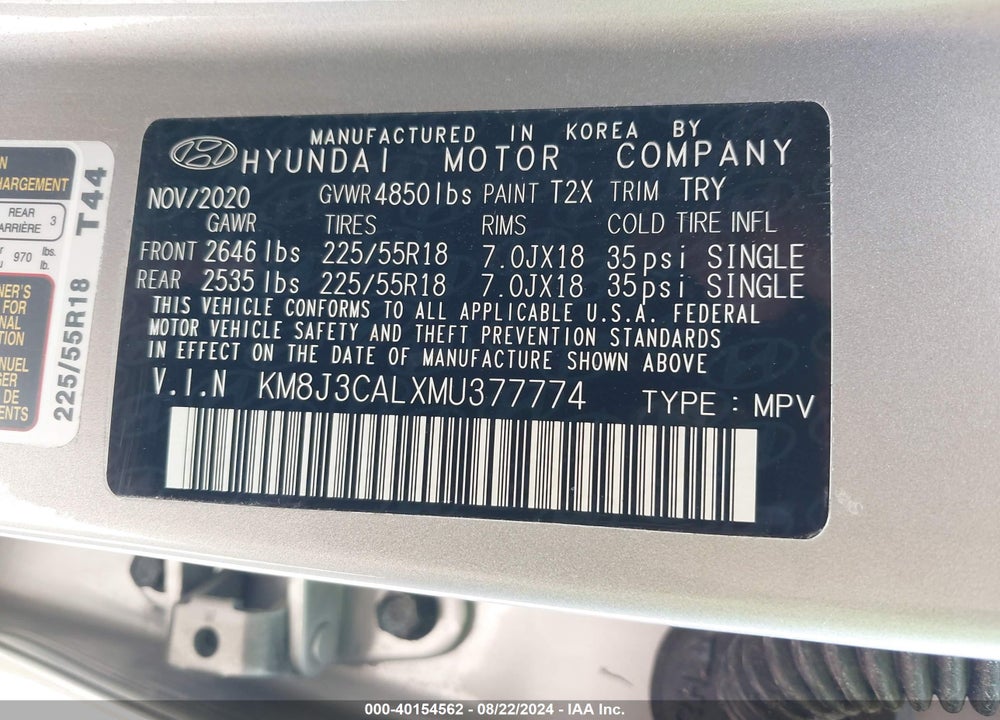 2021 HYUNDAI TUCSON LIMITED VIN: KM8J3CALXMU377774