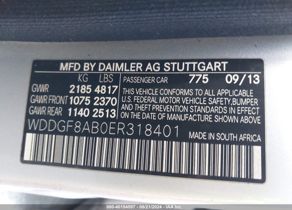2014 MERCEDES-BENZ C 300 LUXURY 4MATIC/SPORT 4MATIC VIN: WDDGF8AB0ER318401