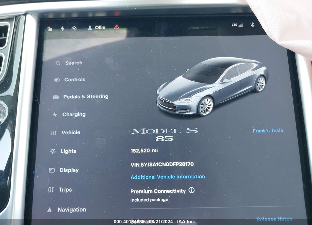 2013 TESLA MODEL S VIN: 5YJSA1CN0DFP28170