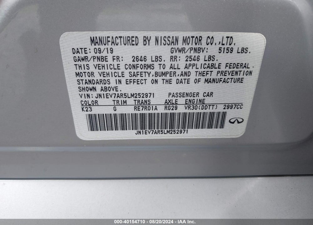 2020 INFINITI Q50 LUXE AWD VIN: JN1EV7AR5LM252971
