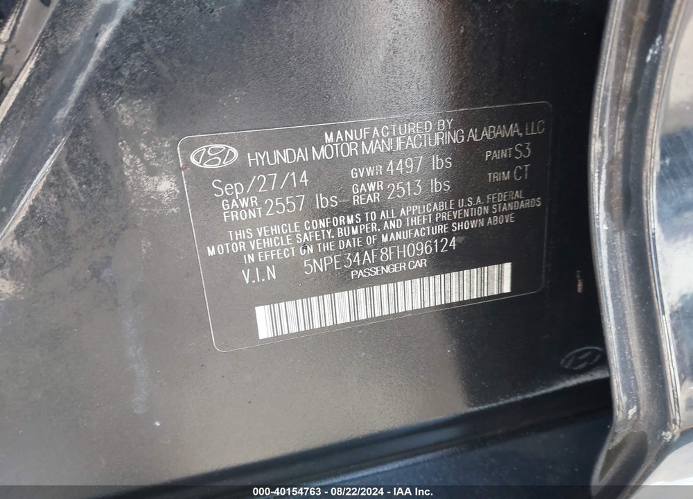 2015 HYUNDAI SONATA SPORT VIN: 5NPE34AF8FH096124