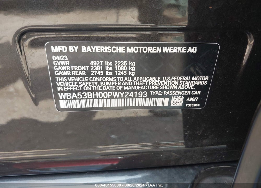 2023 BMW 530 I VIN: WBA53BH00PWY24193