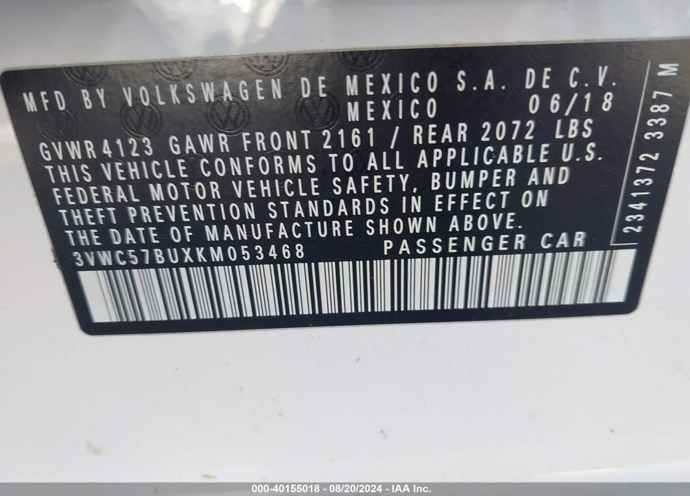 2019 VOLKSWAGEN JETTA 1.4T R-LINE/1.4T S/1.4T SE VIN: 3VWC57BUXKM053468