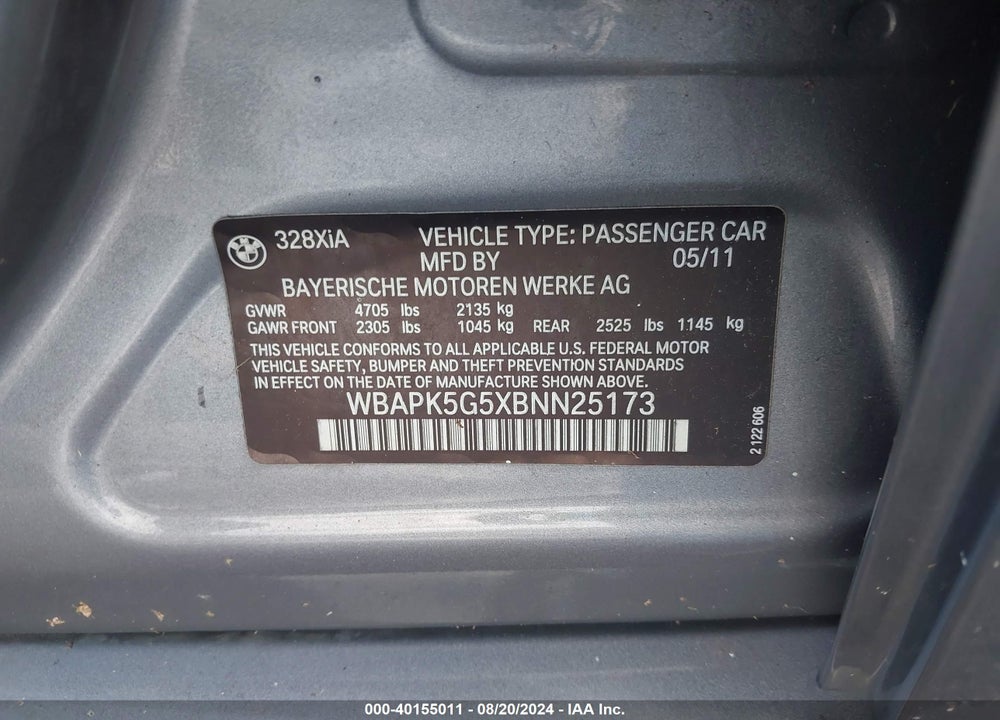 2011 BMW 328I XDRIVE VIN: WBAPK5G5XBNN25173