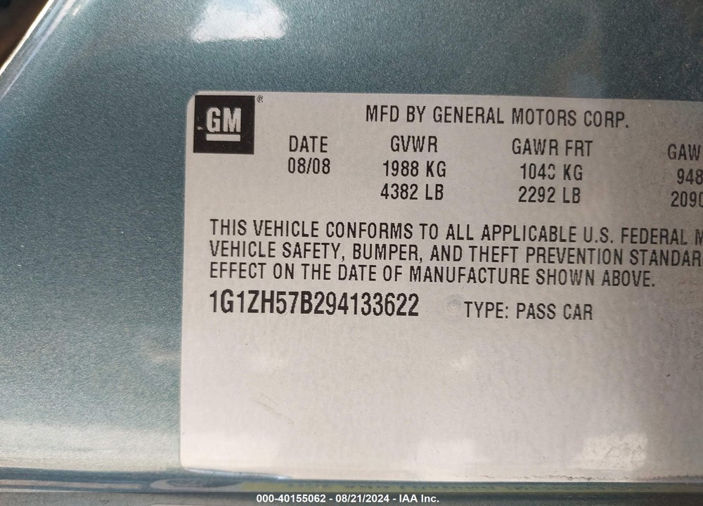 2009 CHEVROLET MALIBU LT VIN: 1G1ZH57B294133622