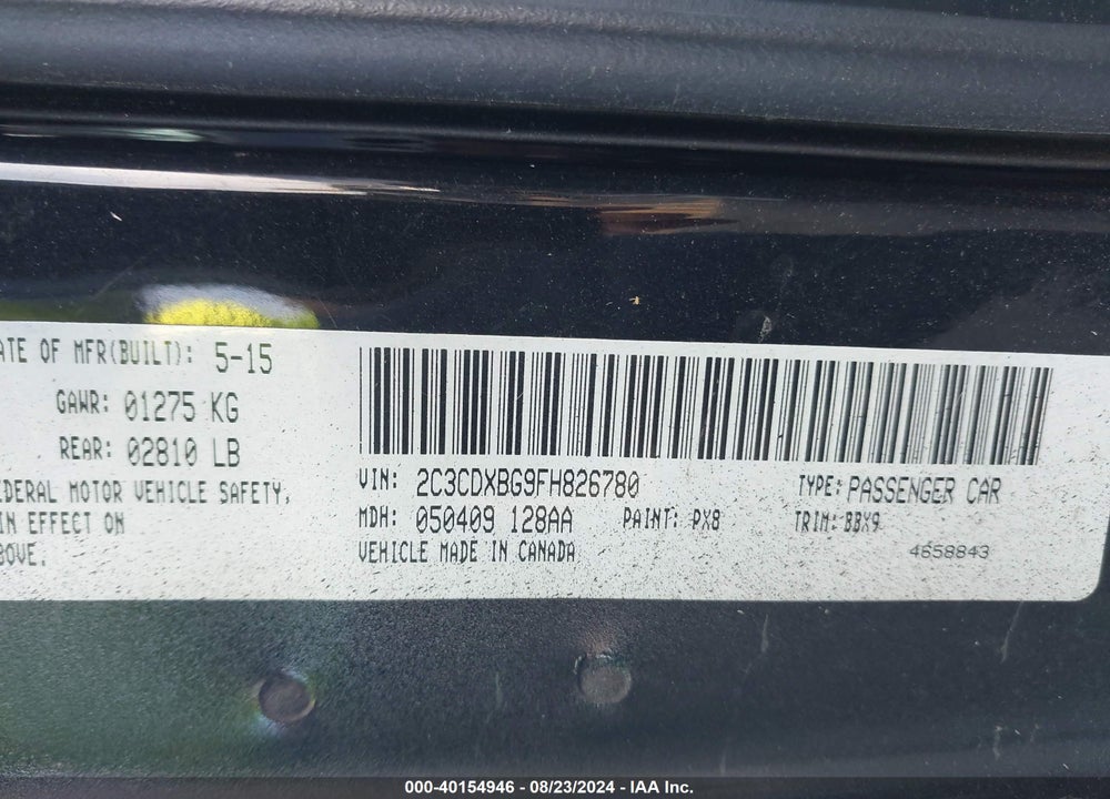 2015 DODGE CHARGER SE VIN: 2C3CDXBG9FH826780