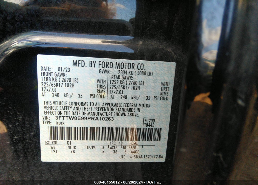 2023 FORD MAVERICK XLT VIN: 3FTTW8E99PRA10263