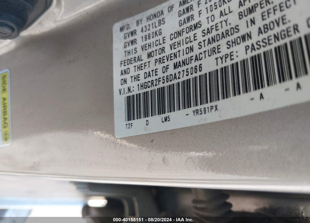 2013 HONDA ACCORD SPORT VIN: 1HGCR2F56DA275066