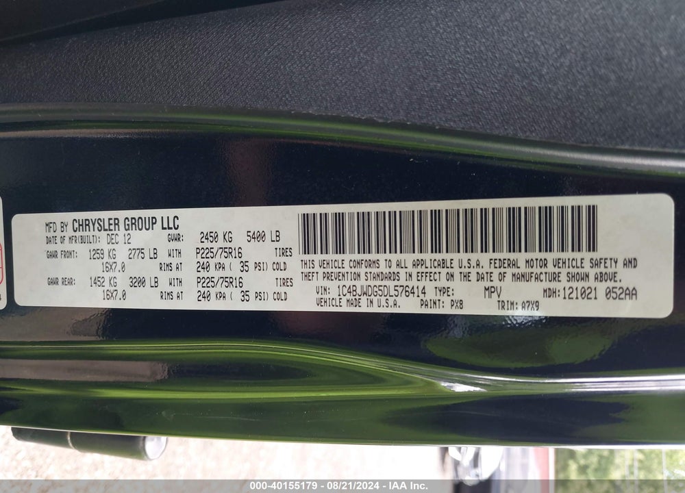 2013 JEEP WRANGLER UNLIMITED SPORT VIN: 1C4BJWDG5DL576414