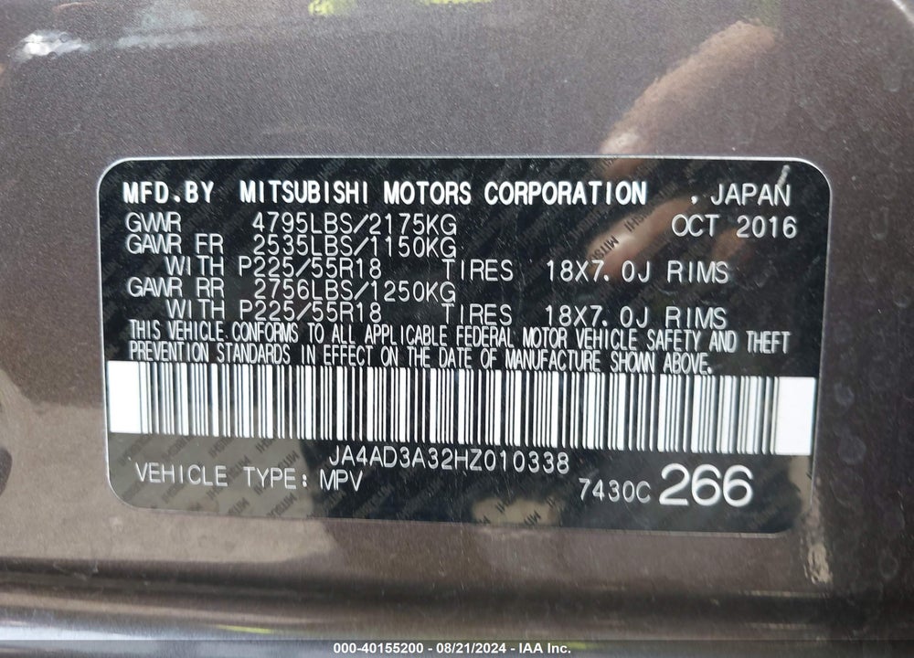 2017 MITSUBISHI OUTLANDER SE/SEL VIN: JA4AD3A32HZ010338
