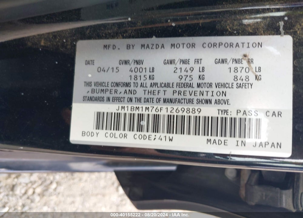 2015 MAZDA 3 I GRAND TOURING VIN: JM1BM1M76F1269889