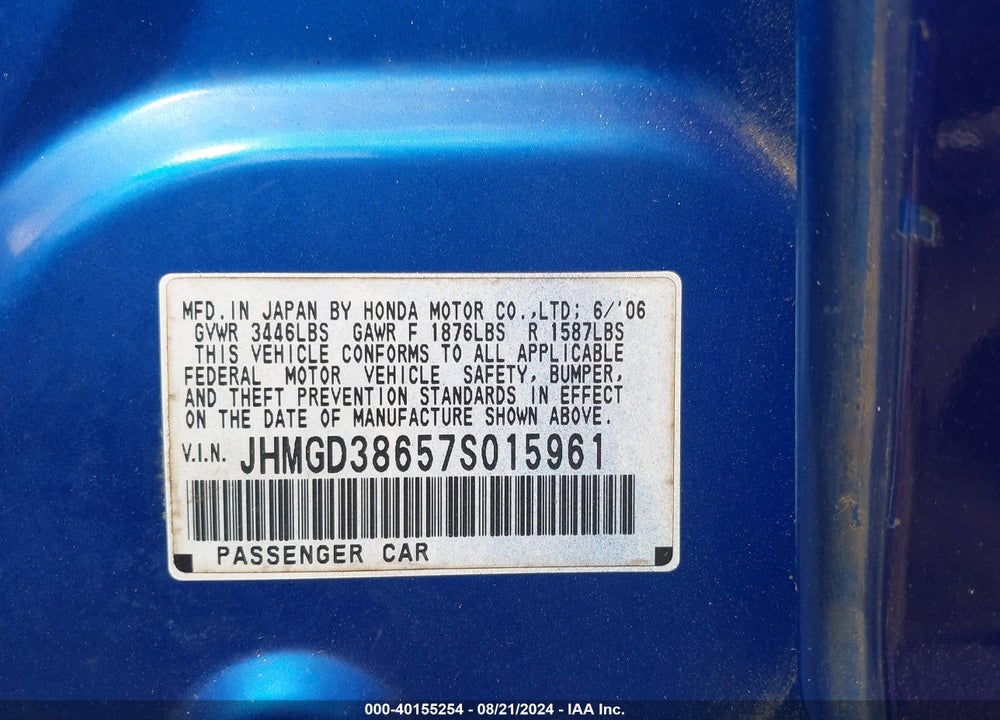 2007 HONDA FIT SPORT VIN: JHMGD38657S015961