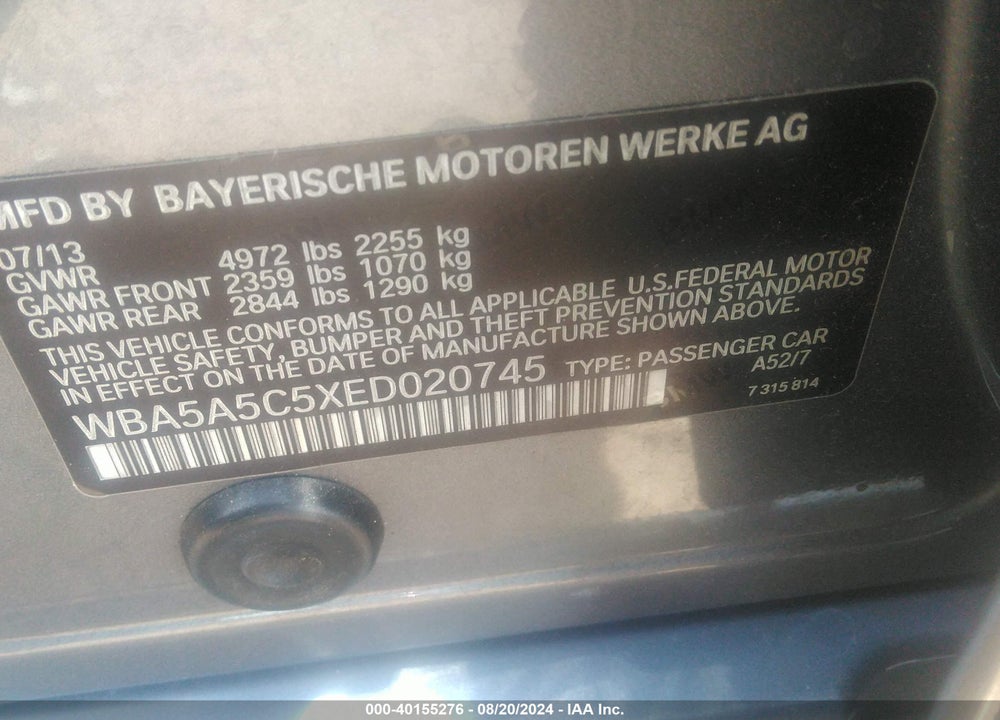 2014 BMW 528I VIN: WBA5A5C5XED020745