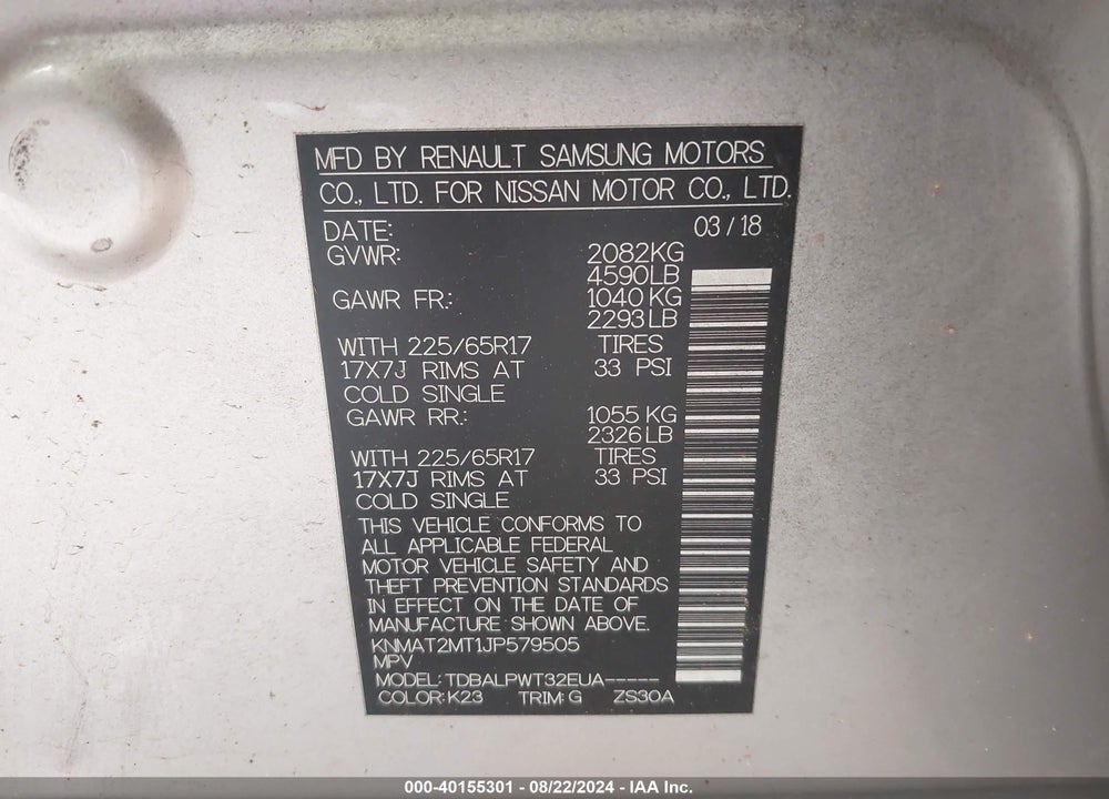 2018 NISSAN ROGUE S VIN: KNMAT2MT1JP579505